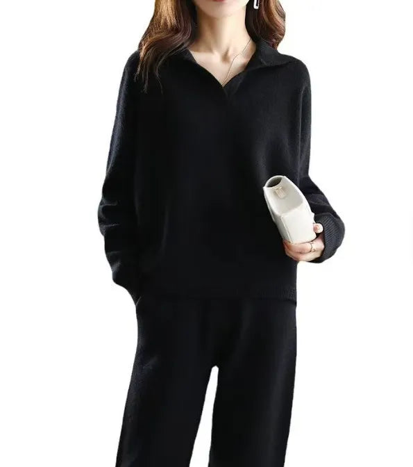 Warm Knit Sweater High-Waist Wide-Leg Pants Set