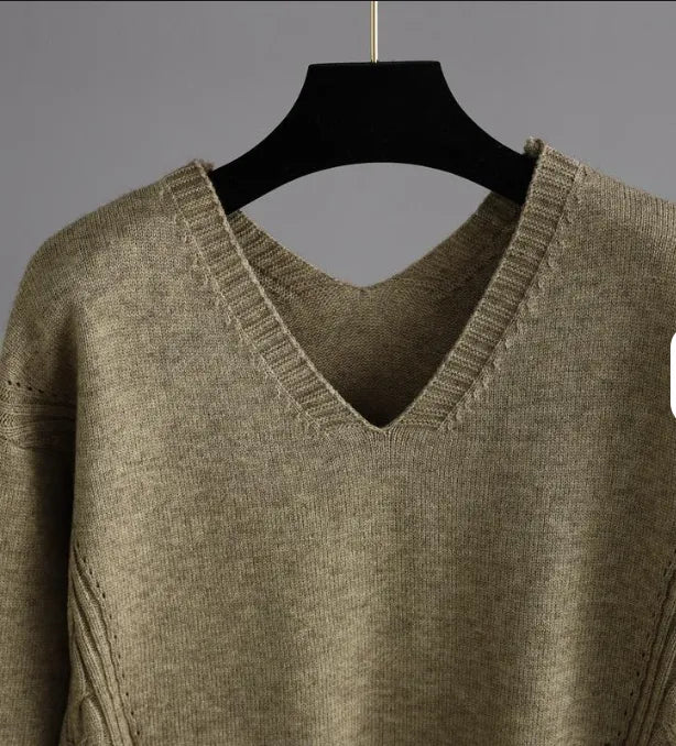 Women’s Solid Cable-Knit Sweater — V-Neck, Side-Slit Hem