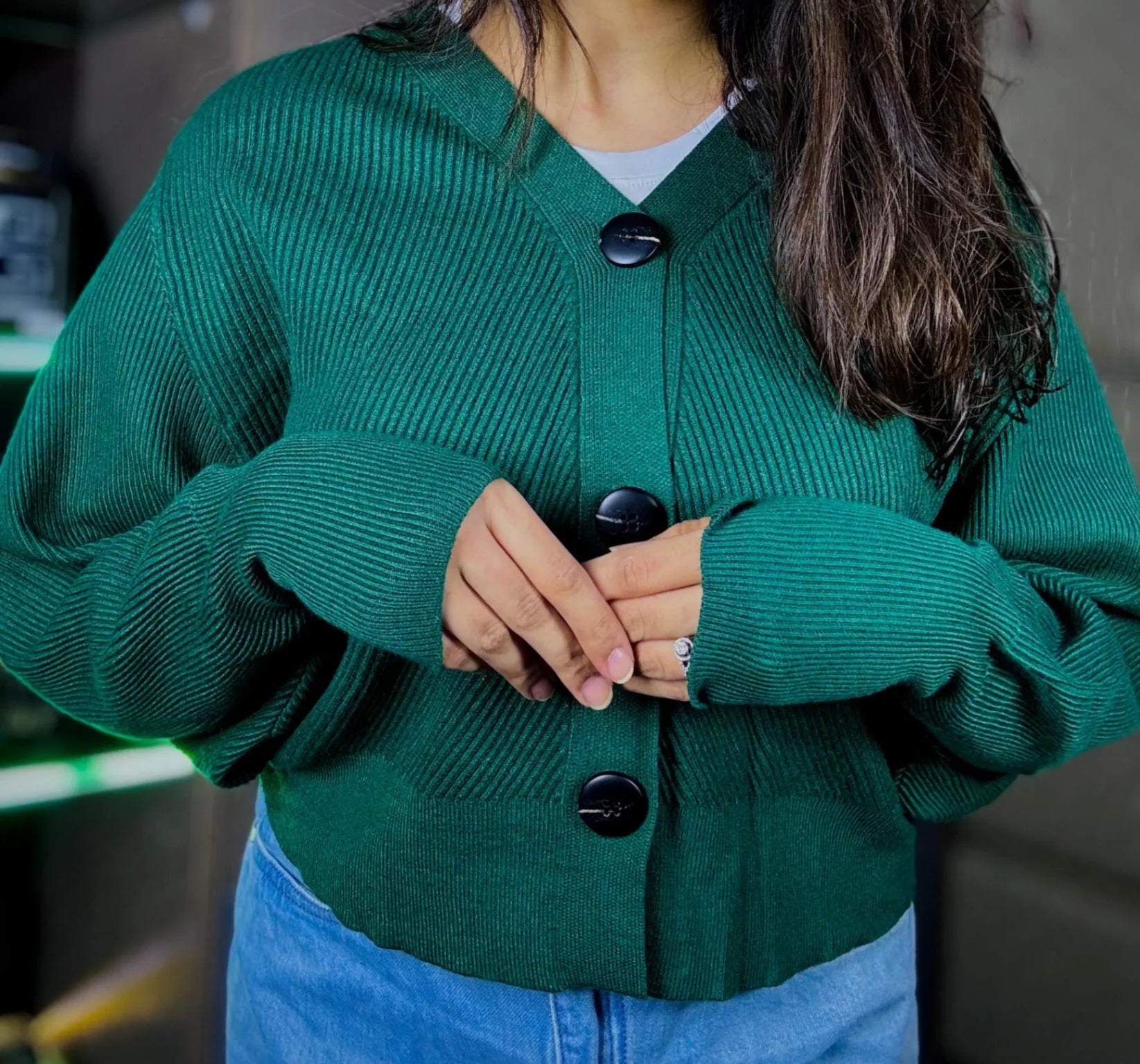 V-Neck Knit Cardigan Loose Bat Sleeve