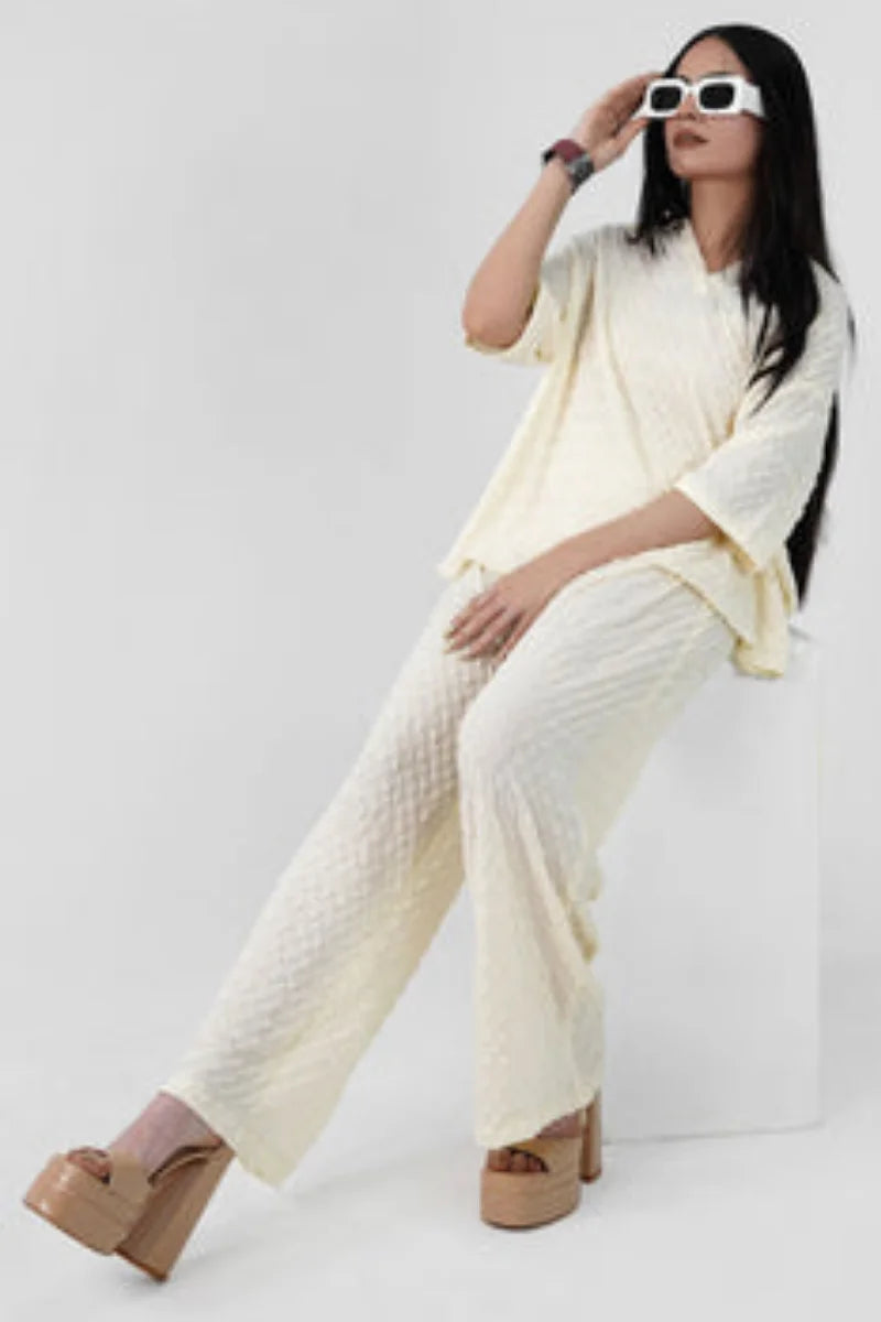 Bubble Crinkle All White Co-Ord Set - front view