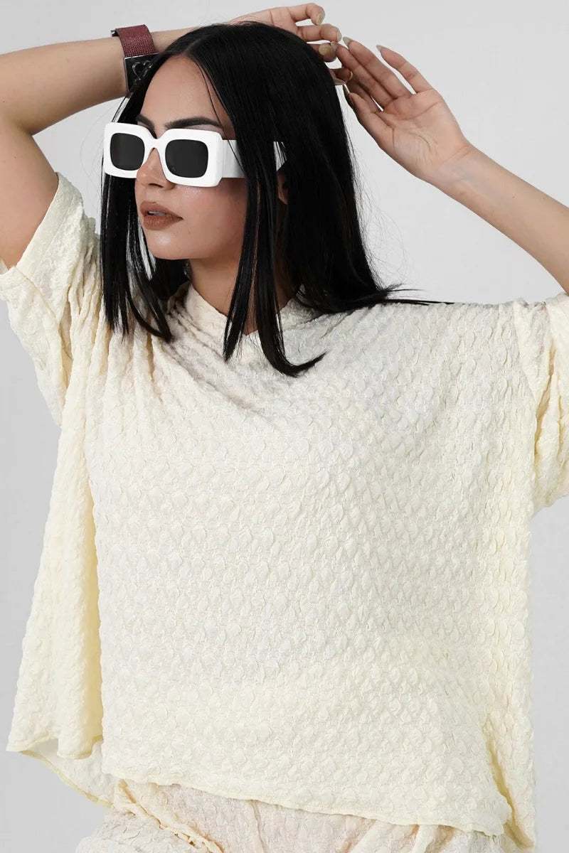Bubble Crinkle White Co-Ord Set close up