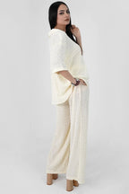 Model wearing Bubble Crinkle White Co-Ord Set