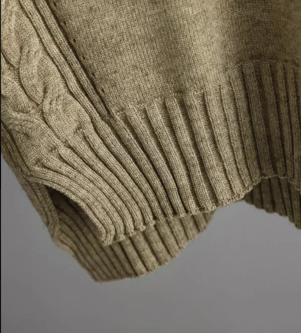 Women’s Solid Cable-Knit Sweater — V-Neck, Side-Slit Hem