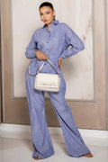 Breezy Blue Striped Jumpsuit for women - front view
