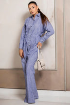 Model wearing Breezy Blue Striped Jumpsuit