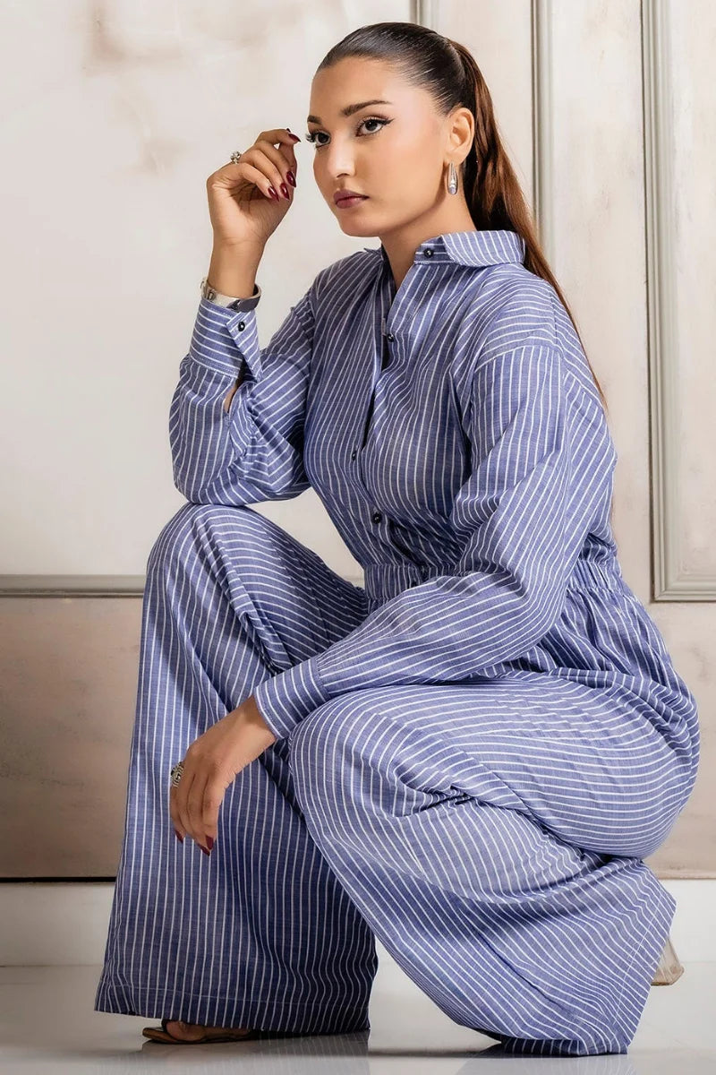 Breezy Blue Striped Jumpsuit styled look