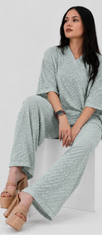 Bubble crinkle dusty aqua co ord set
