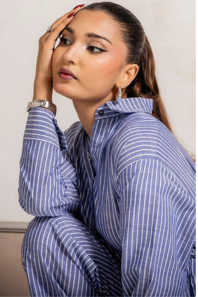 Breezy Blue Striped Jumpsuit side view
