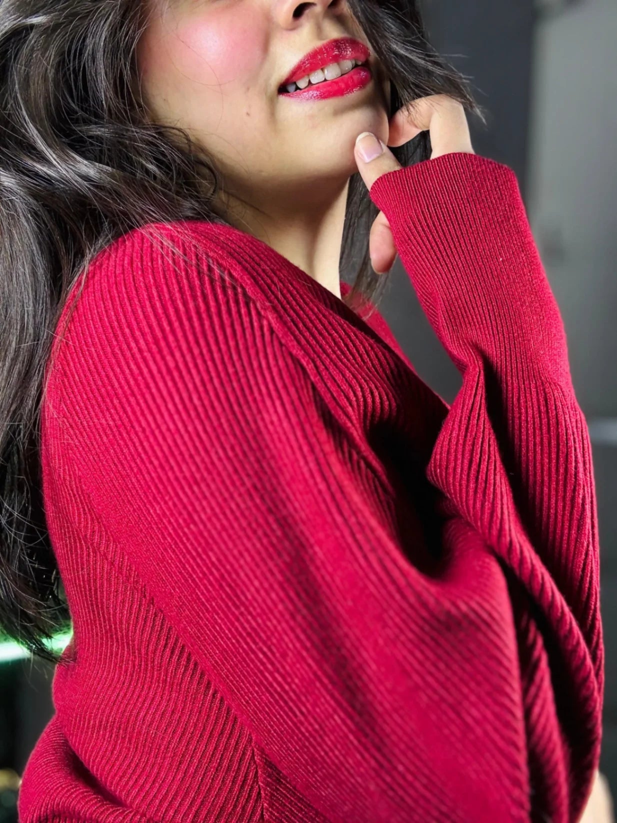 V-Neck Knit Cardigan Loose Bat Sleeve