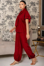 Rouge Co-ord Set tie-neck top close up