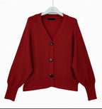 V-neck knit cardigan with loose bat sleeves - side view