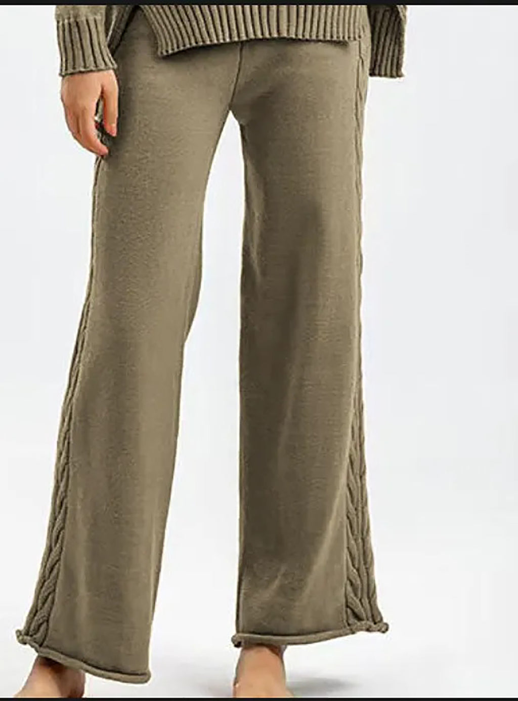 White knitted wide-leg pants for women
