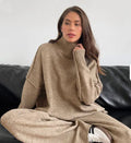 Gray turtleneck sweater and wide leg pants set - front view