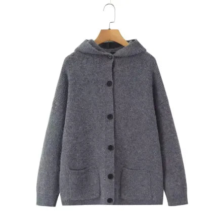 Vintage Hooded Button Knitted Cardigan