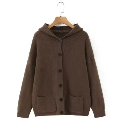Vintage Hooded Button Knitted Cardigan