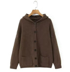 Brown hooded button cardigan western wear