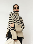 High-neck striped knit sweater for women
