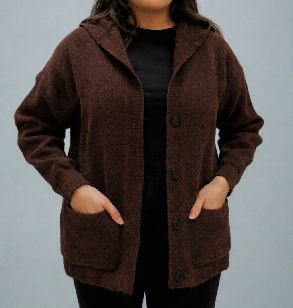Vintage Hooded Button Knitted Cardigan