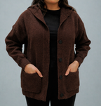 Vintage hooded knit cardigan for women - front view
