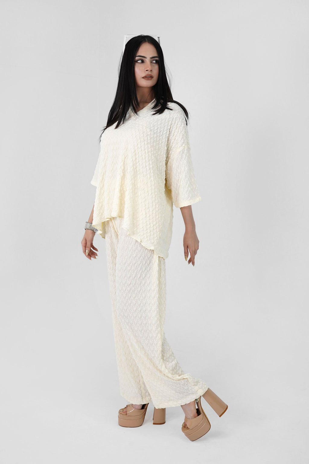 Bubble Crinkle All White Co-Ord Set – Textured Western Wear