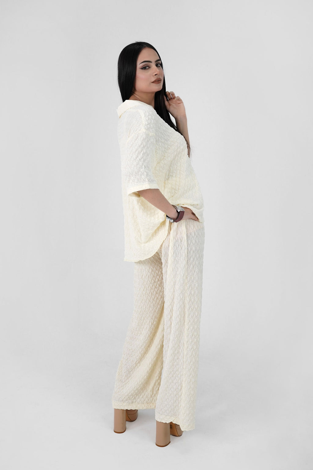 Bubble Crinkle All White Co-Ord Set – Textured Western Wear