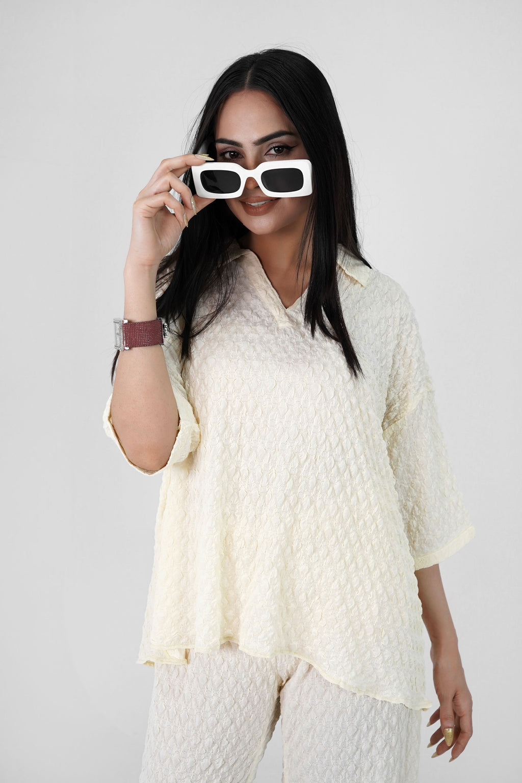 Bubble Crinkle All White Co-Ord Set – Textured Western Wear
