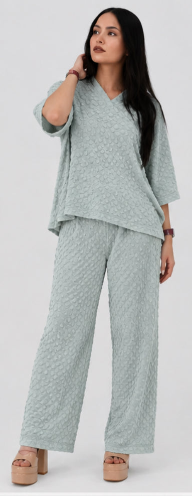 Bubble crinkle dusty aqua co ord set