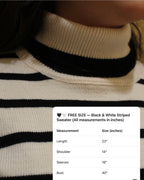 Model wearing striped knit sweater