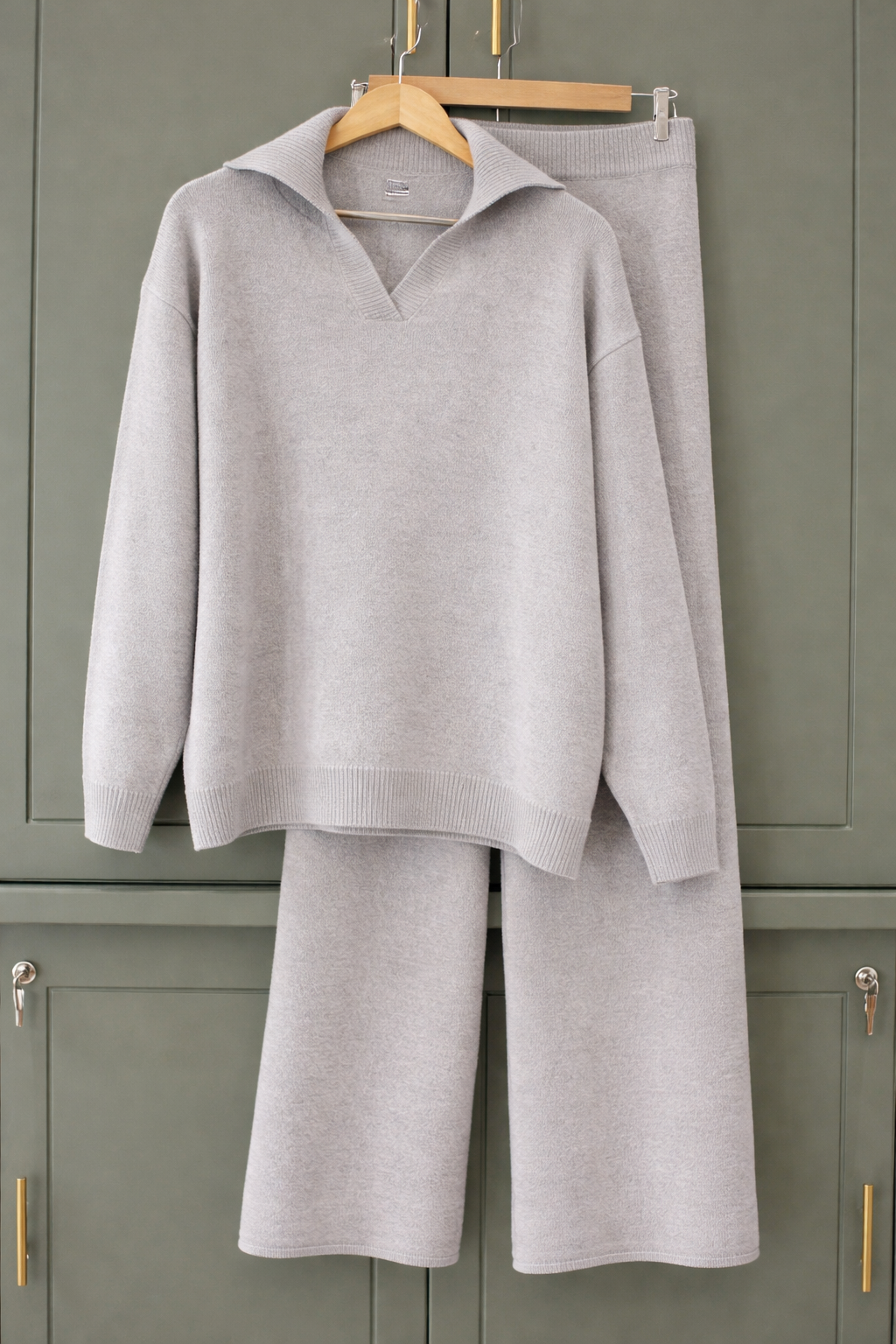 Warm Knit Sweater High-Waist Wide-Leg Pants Set