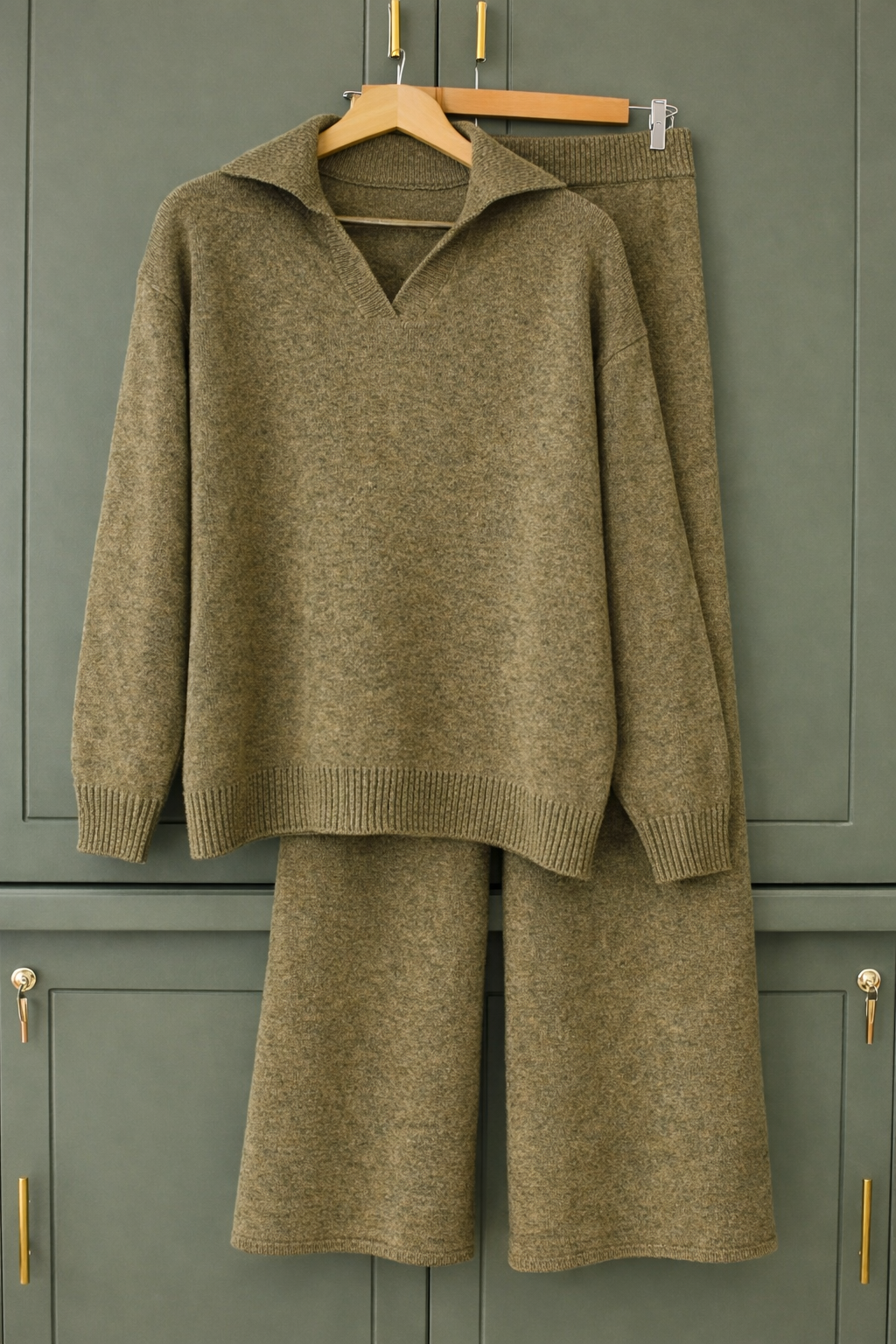 Warm Knit Sweater High-Waist Wide-Leg Pants Set