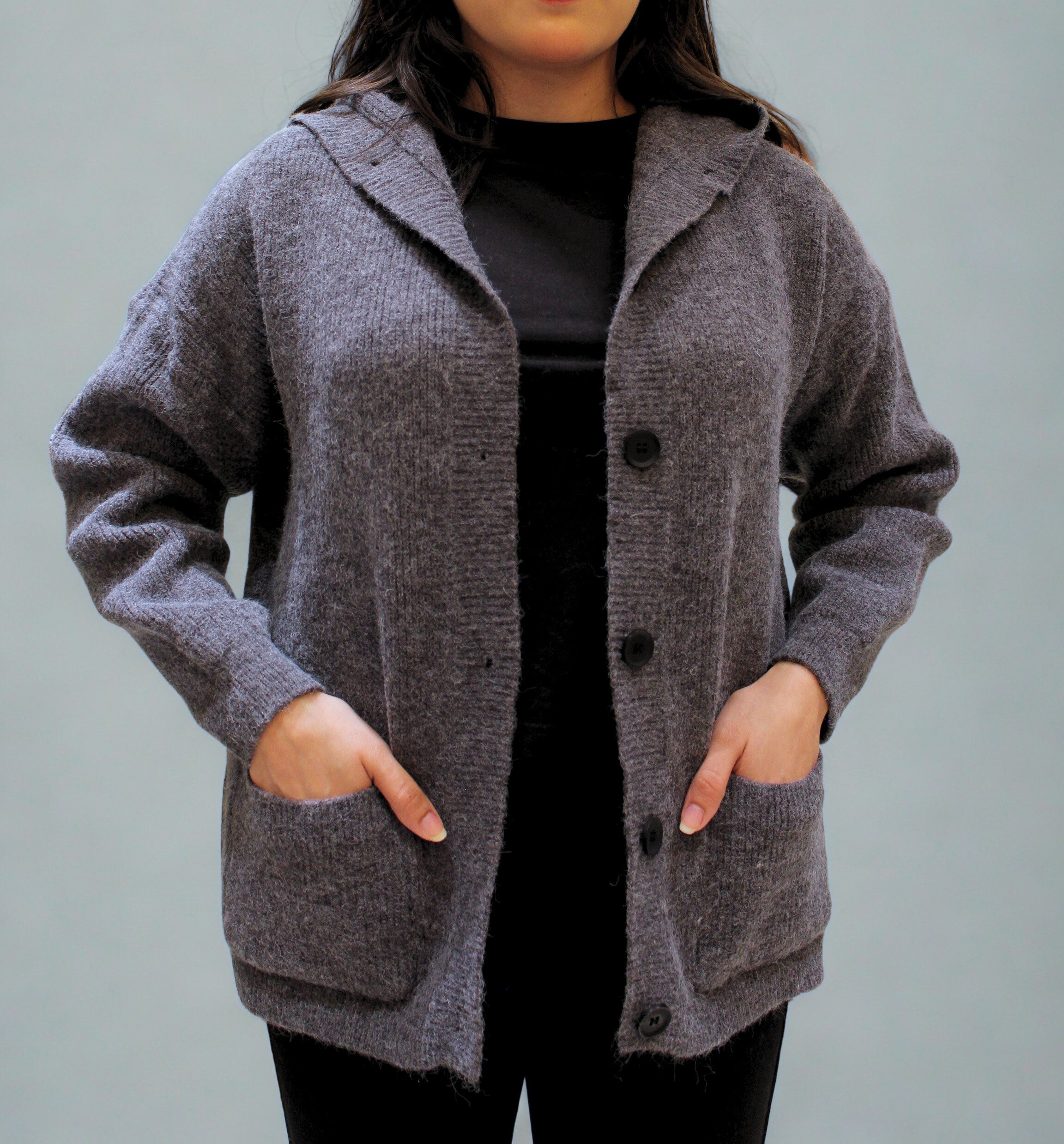 Vintage Hooded Button Knitted Cardigan